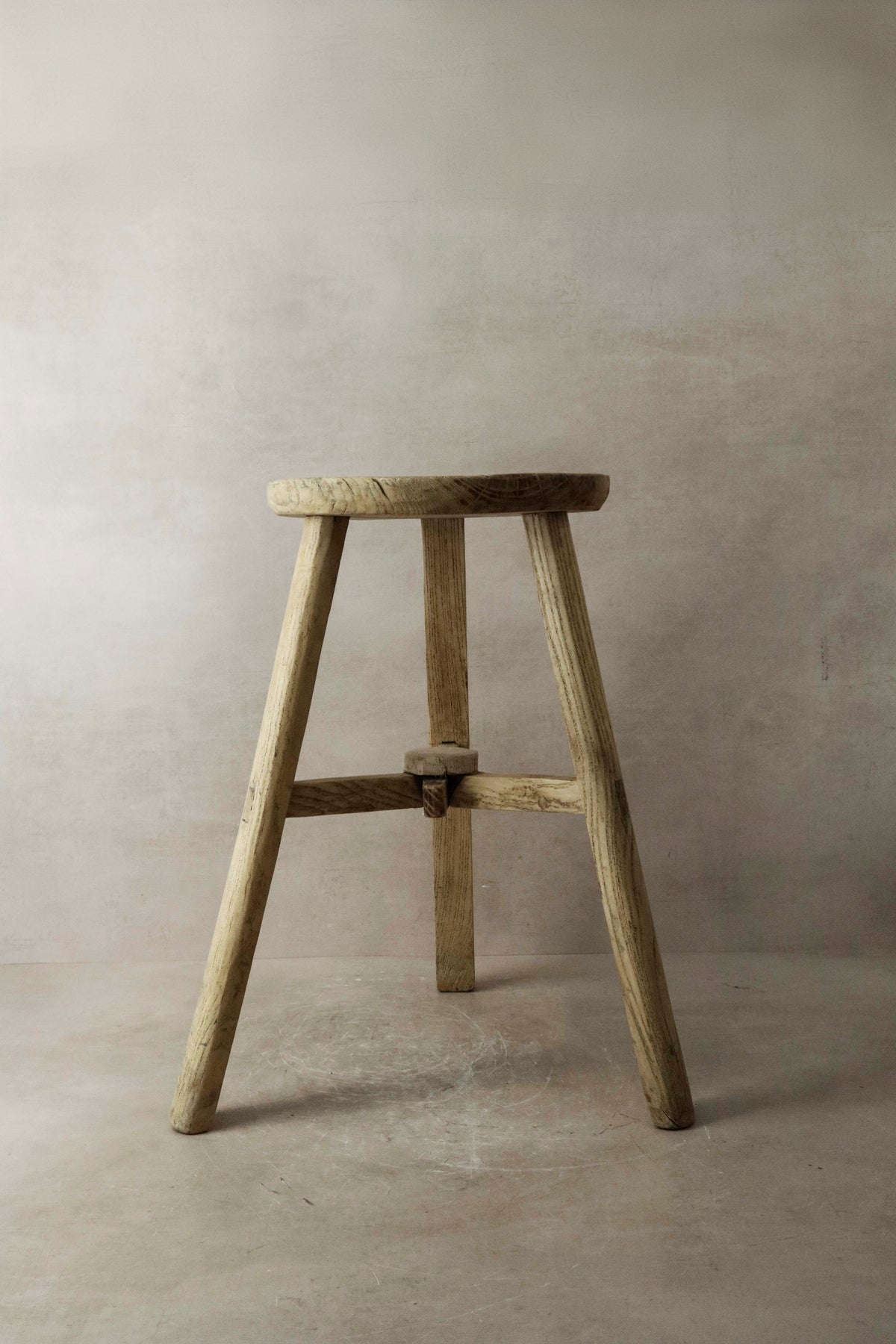 Vintage Rustic Elm Wood Stool - Round - No 5