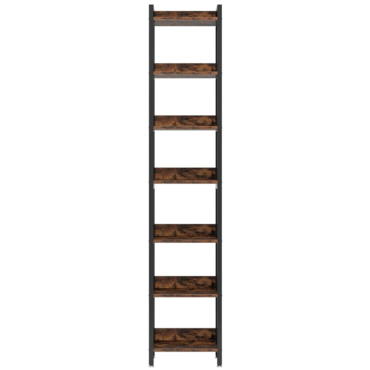 200cm Slim 7-Tier Industrial  Bookshelf - Rustic Wood & Black Metal Display Tower.