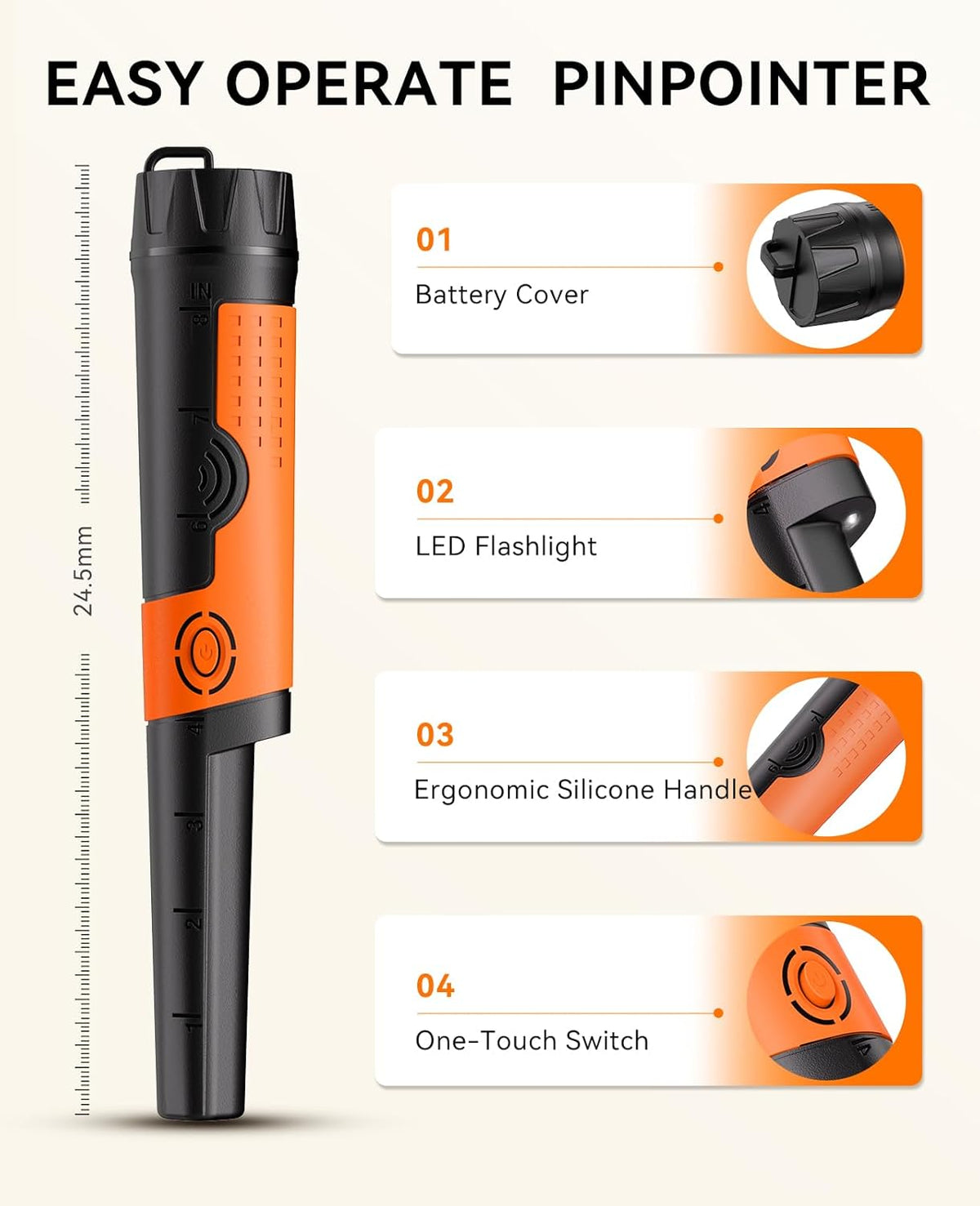Metal Detector Pinpointer Waterproof 360 Detection Handheld SUNPOW OTMD12