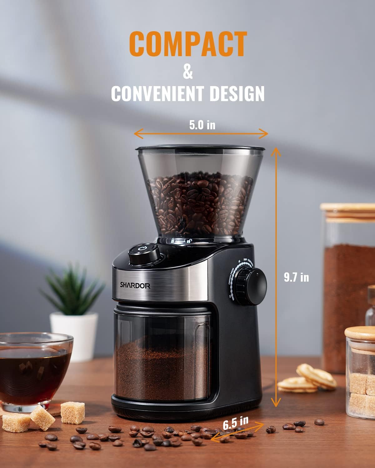 Shardor Coffee Grinder Burr Electric 25 Grind Settings with Digital Timer Black