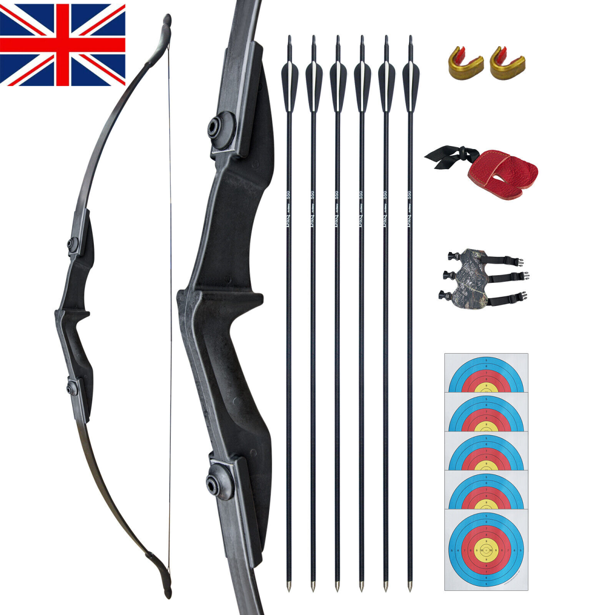 53" Takedown Recurve Bow Fiberglass Arrows Set 40lbs Archery Bow Hunting Shoot UK