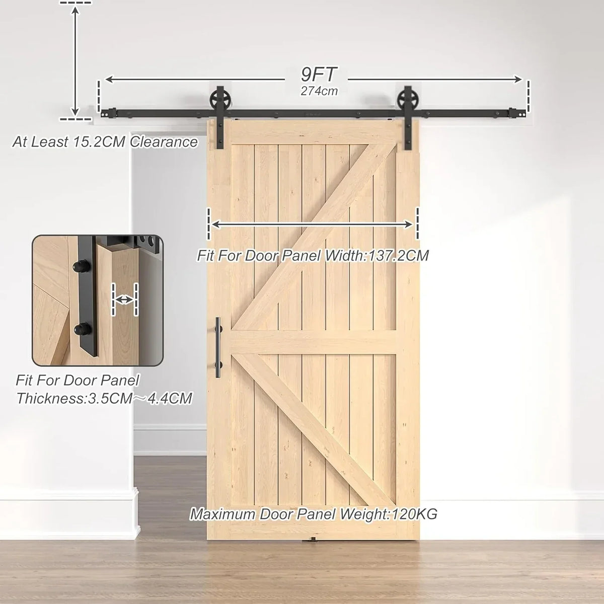 Sliding Barn Door Kit 9FT Heavy Duty Large Wheel Black Steel Track SANKEYTEW