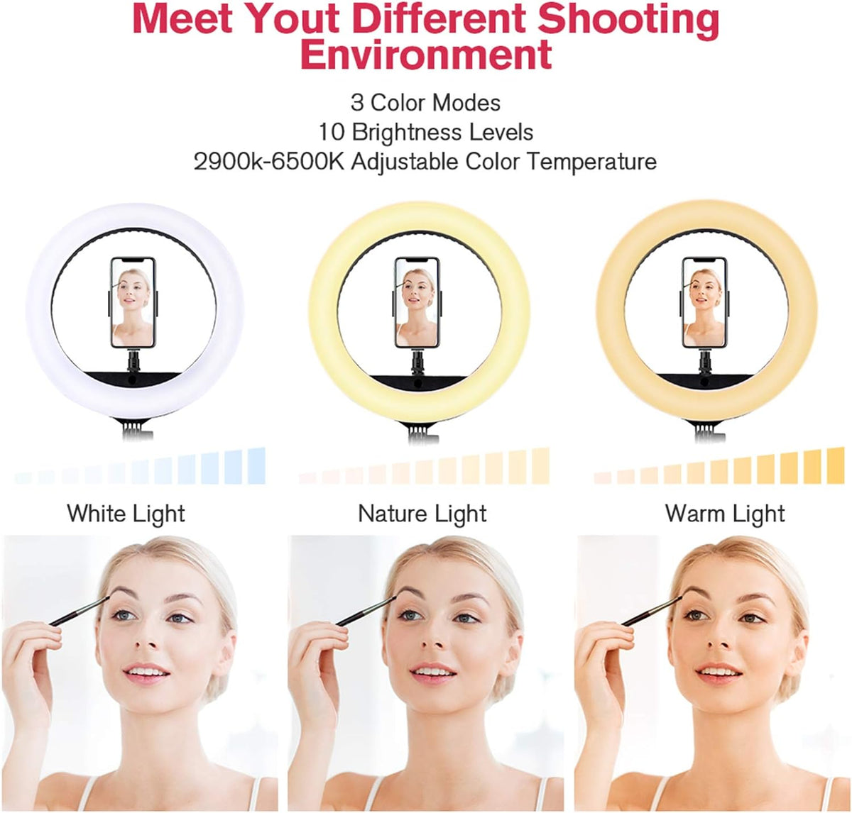 EOTO 18'' LED Ring Light w/ Tripod Dimmable Makeup Light for Studio & Vlog CRI 90