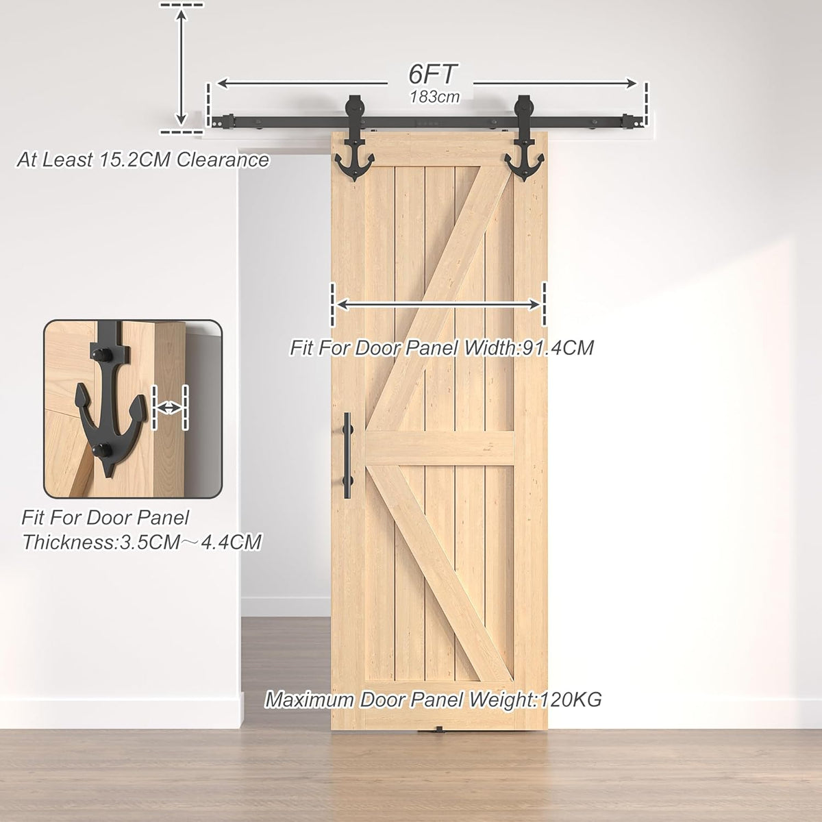 Sliding Barn Door Kit 6FT Heavy Duty Single Wood Door Track Black SANKEYTEW
