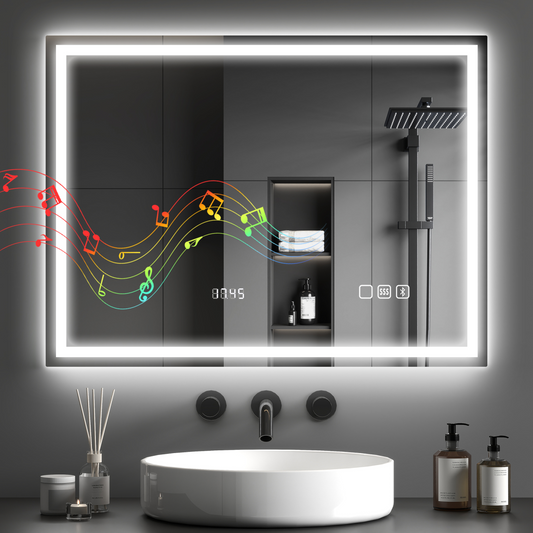 HOMCOM 600 x 800 mm Bathroom Mirror with Bluetooth Clock Lights Demister Pad