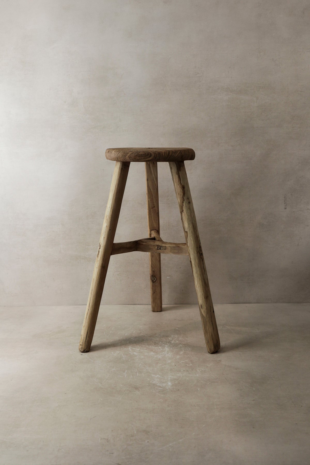 Vintage Rustic Elm Wood Stool - Round - No 2