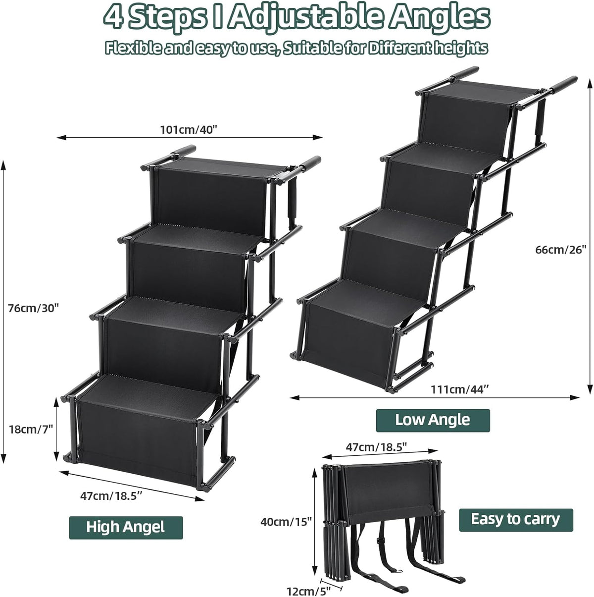Foldable Dog Ramp Adjustable Non Slip Pet Steps For Car Bed 176lbs Fellie