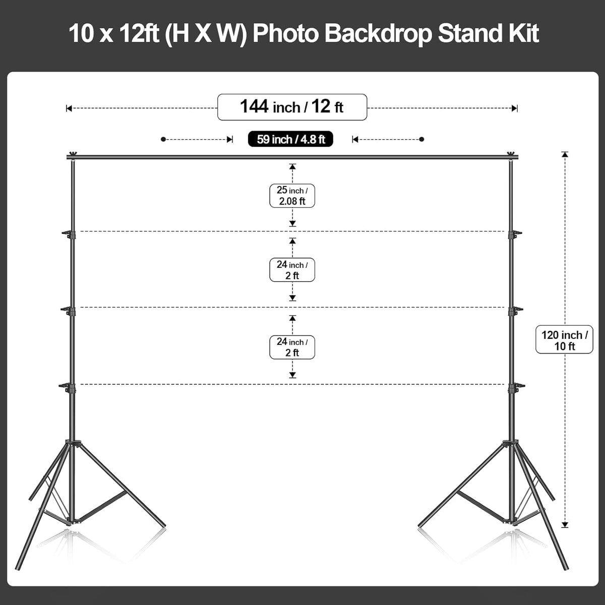 Large Photo Backdrop Stand 10x12ft Adjustable Support Kit for Studio EMART