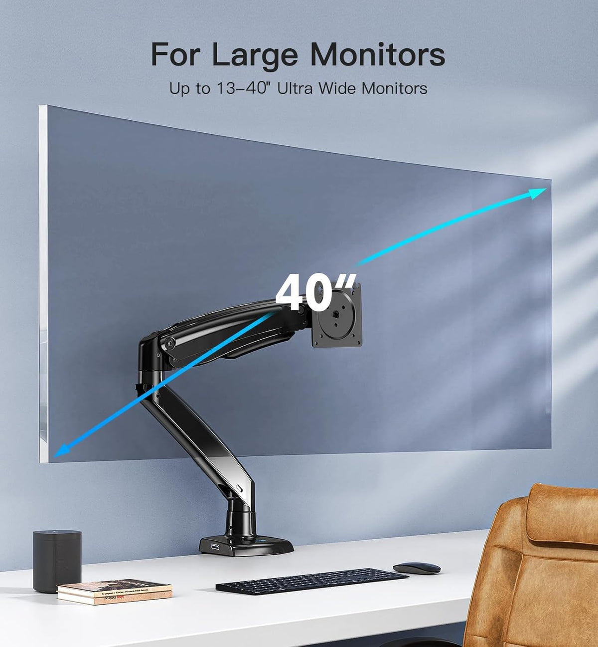 HUANUO Single Monitor Arm 13–40", Desk Mount with USB, VESA 75/100