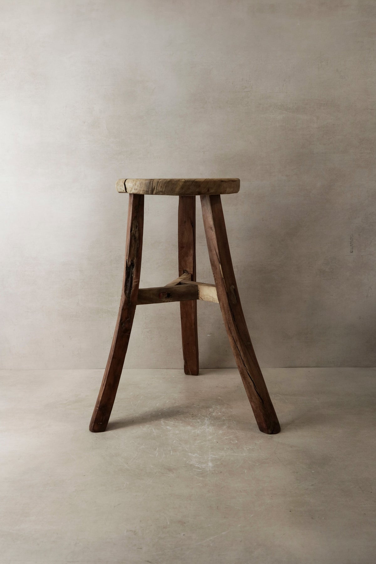 Vintage Rustic Elm Wood Stool - Round - No 3