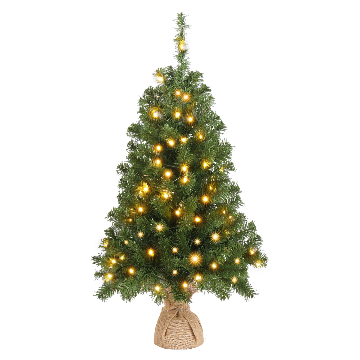3ft 150 Branches PVC Material Top Stars Linen Base 100 Lights Warm Color 8 Mode Battery Switch Christmas Tree Green