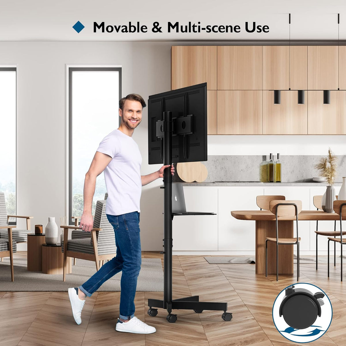 Mobile TV Stand on Wheels 23 to 60 Inch Height Adjustable Shelf BONTEC