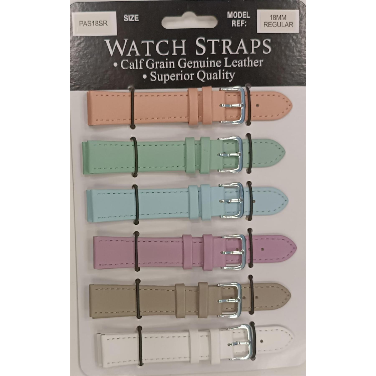 PASSR Sun Mixed Pastille Colour Calf Leather Watch Straps Regular card of 6 - Silver Buckle
