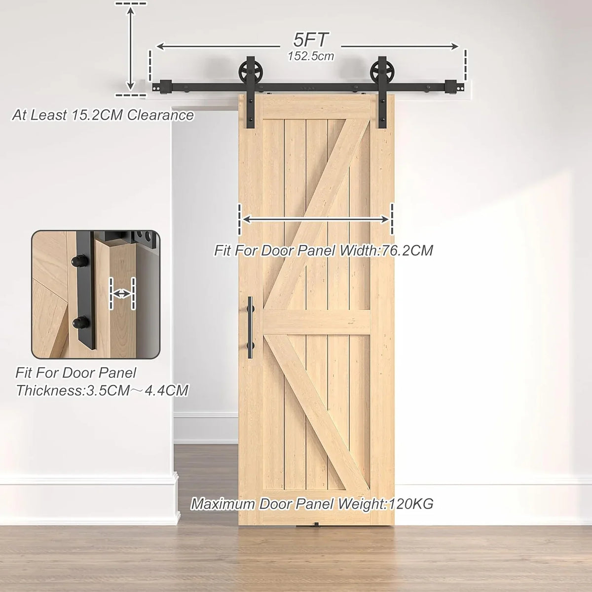 Sliding Barn Door Kit 5FT Heavy Duty Anchor Shaped Black Track SANKEYTEW