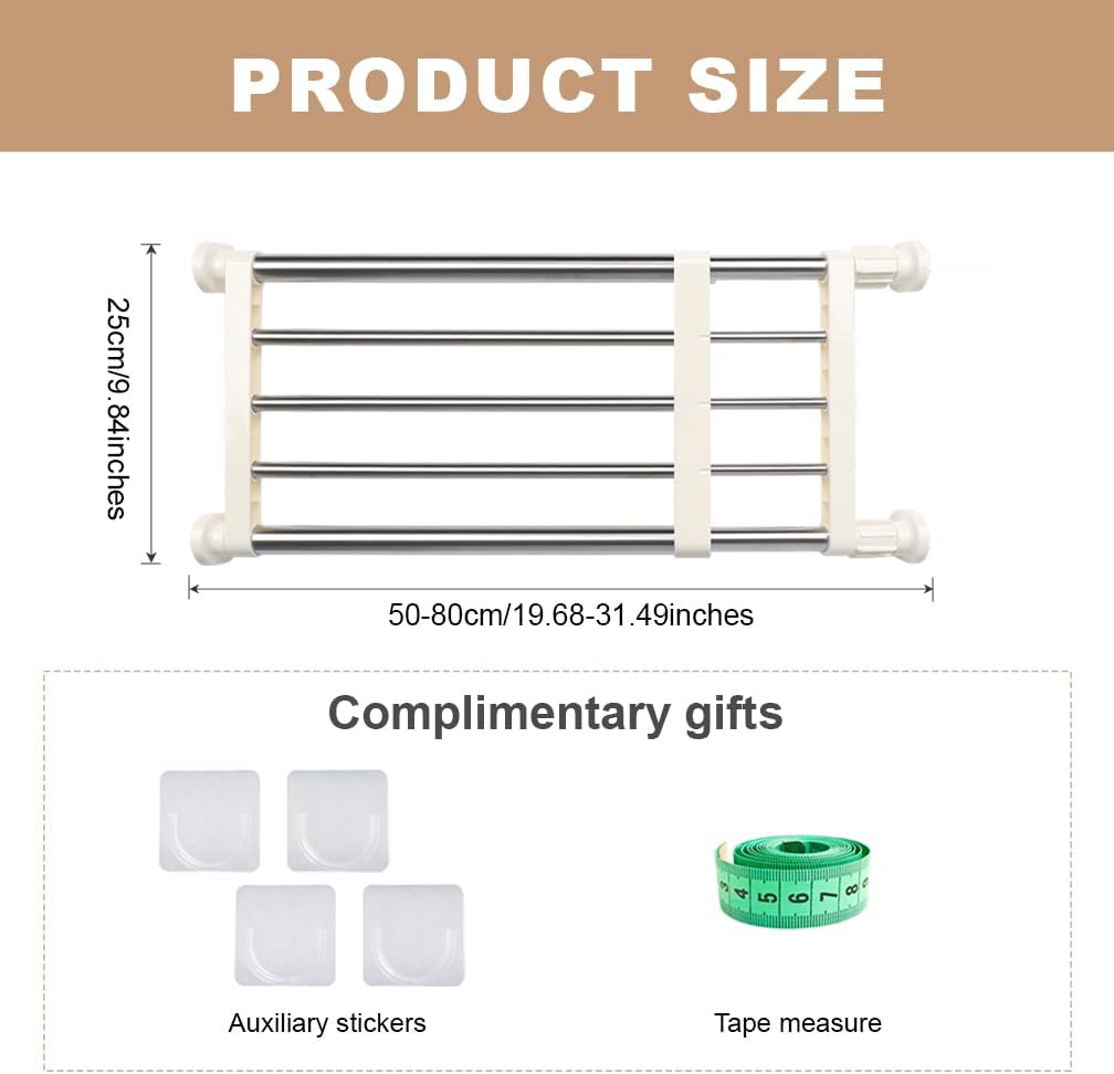 Tension Shelf Expandable Rod Closet System 5 Bar Clothes Rack 50-80cm Hershii