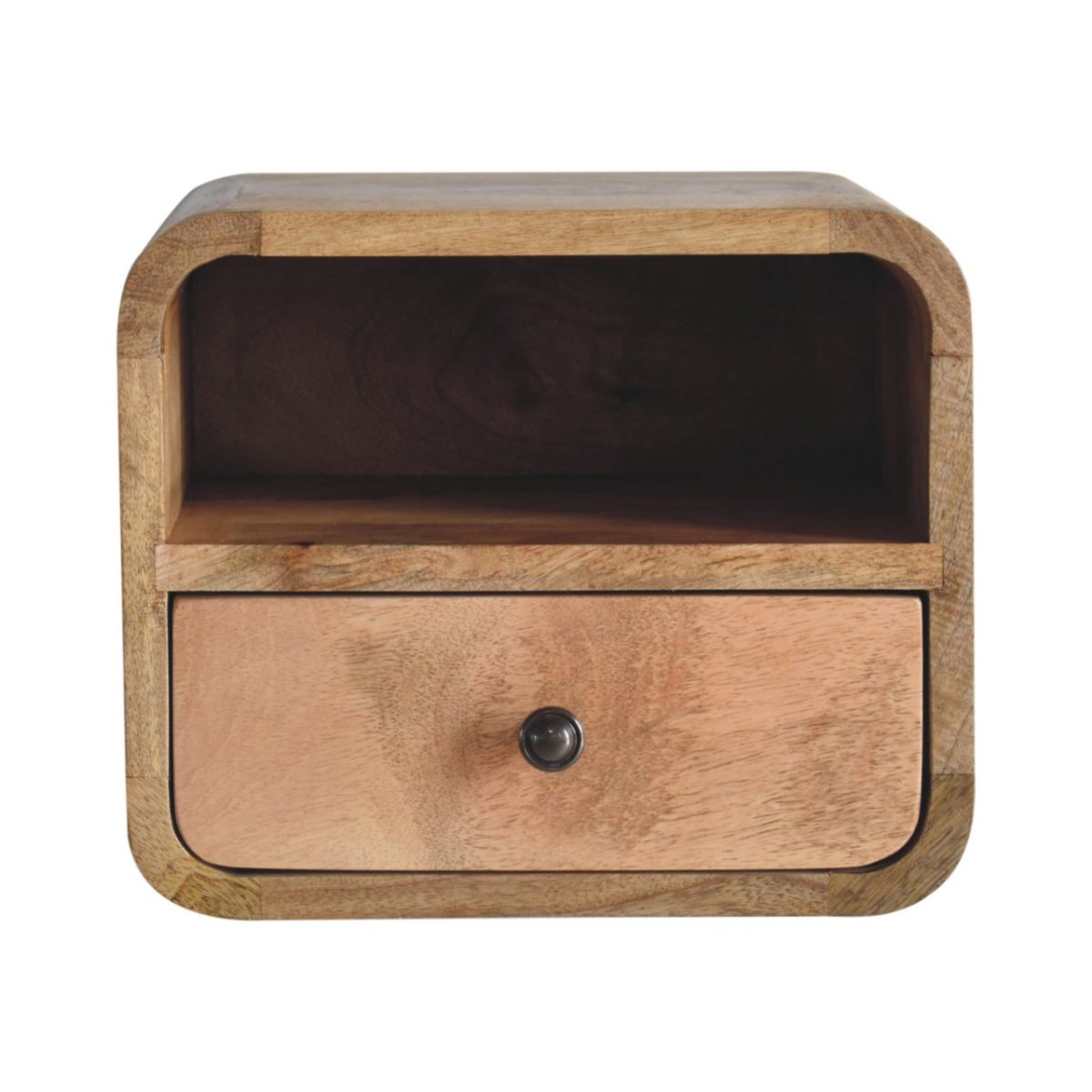 Artisan Furniture Solid Wood Extra Mini Wall Mounted Curved Oak-ish Bedside with Open Slot