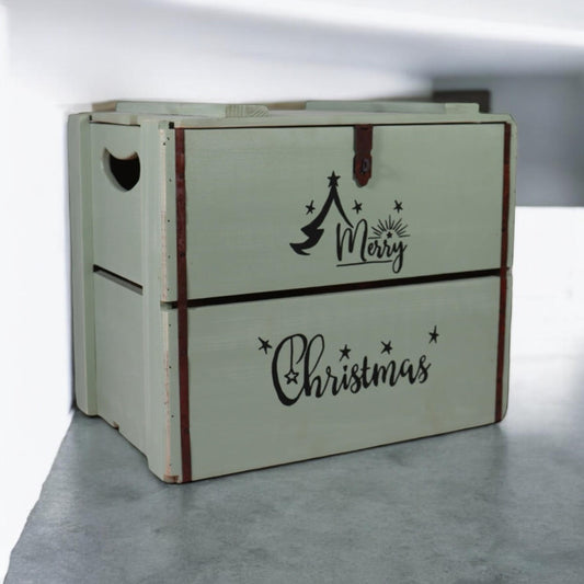 42CM RUSTIC GREEN WOODEN BOX