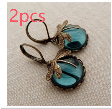 Fashion Jewelry Women's Earrings Hanging Vintage Dragonfly Pendant Earring Boho Chakra Blue Moonstone Drop Earrings For Women Wedding Charm Ethnic Jewellery