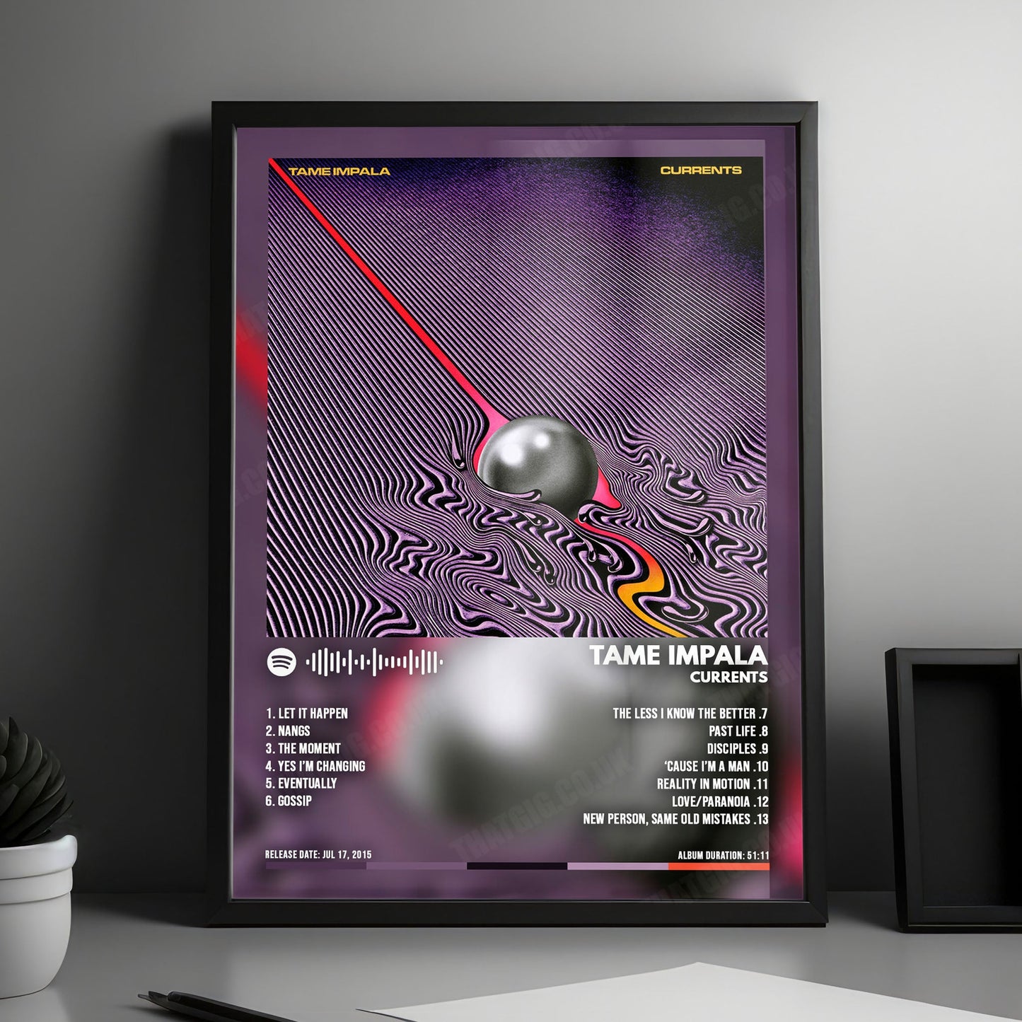 Tame Impala "Currents  " Album Cover Poster - with Complete Tracklist