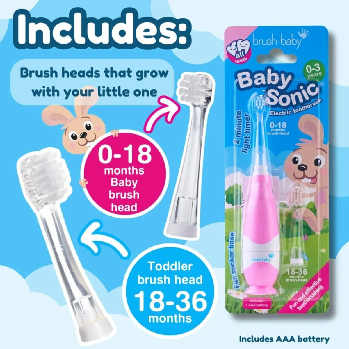 brush-baby BabySonic Electric Toothbrush 0-3 years - Pink