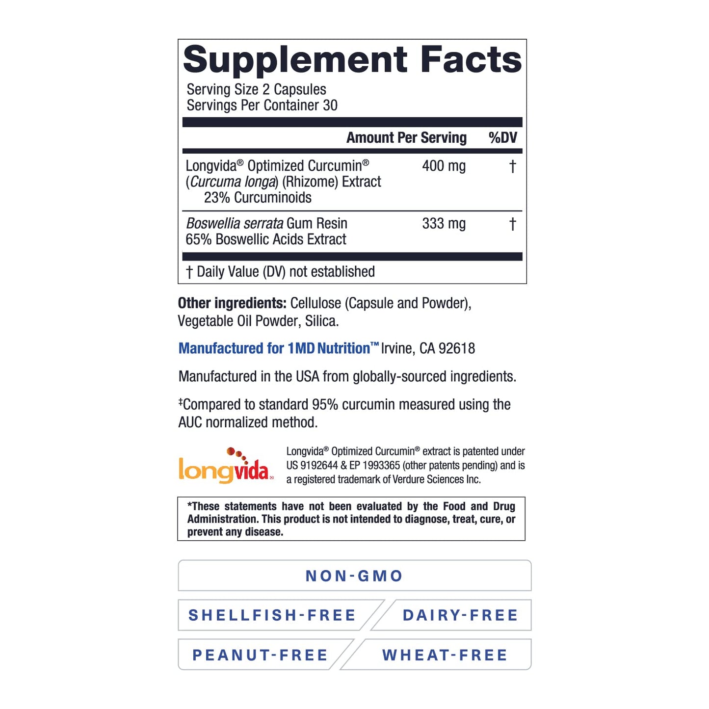 1MD Nutrition CurcuminMD Plus - Turmeric Curcumin with Boswellia Serrata, Highly Absorbable | Joint Support & Recovery | 120 Capsules (2-Pack)