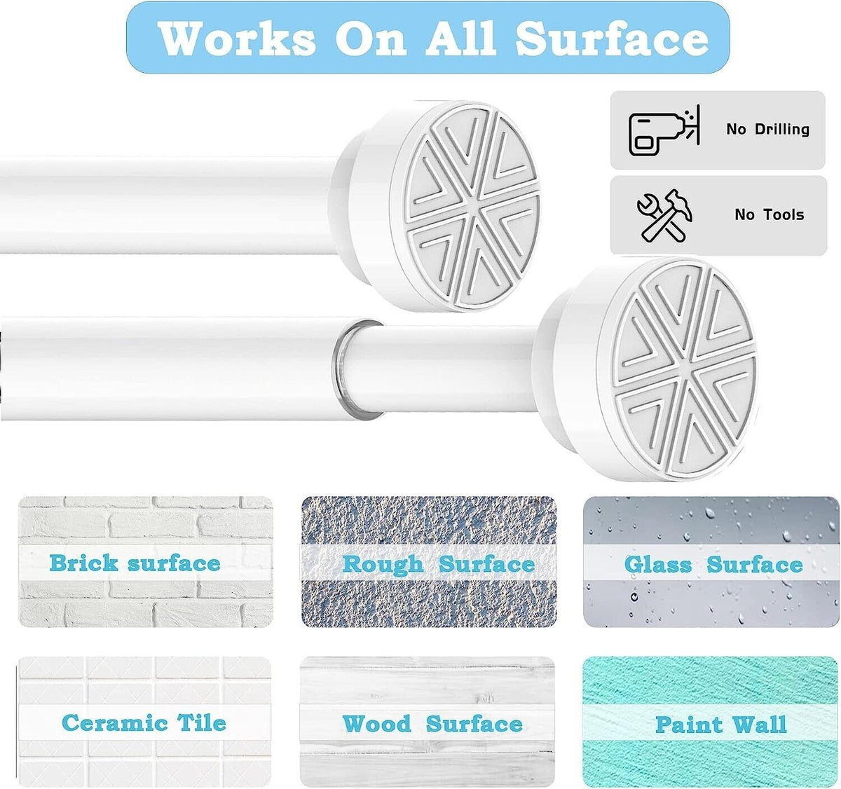 Shower Curtain Rod Extendable Stainless Steel No Rust 90-160cm Window