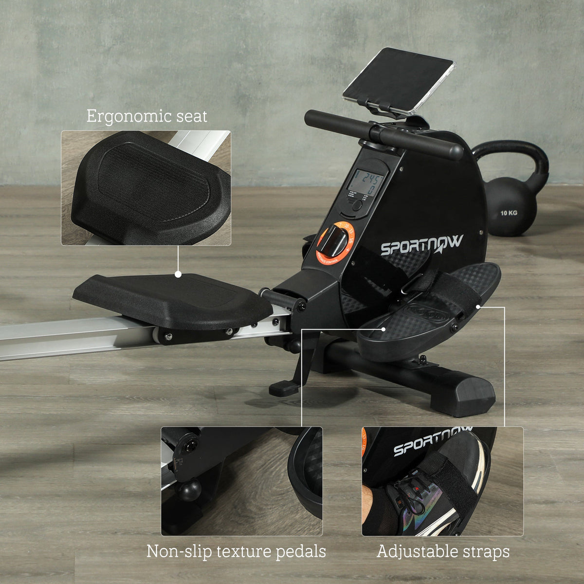 SPORTNOW Folding Magnetic Rowing Machine with Dual Aluminium Slide Rail