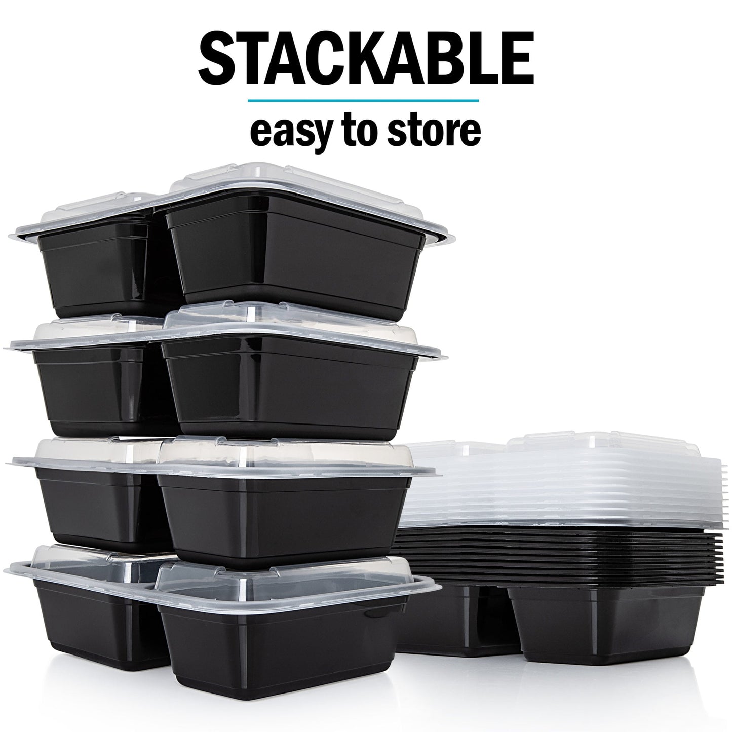 2-Compartment Reusable Containers with Airtight Lids - 887ml