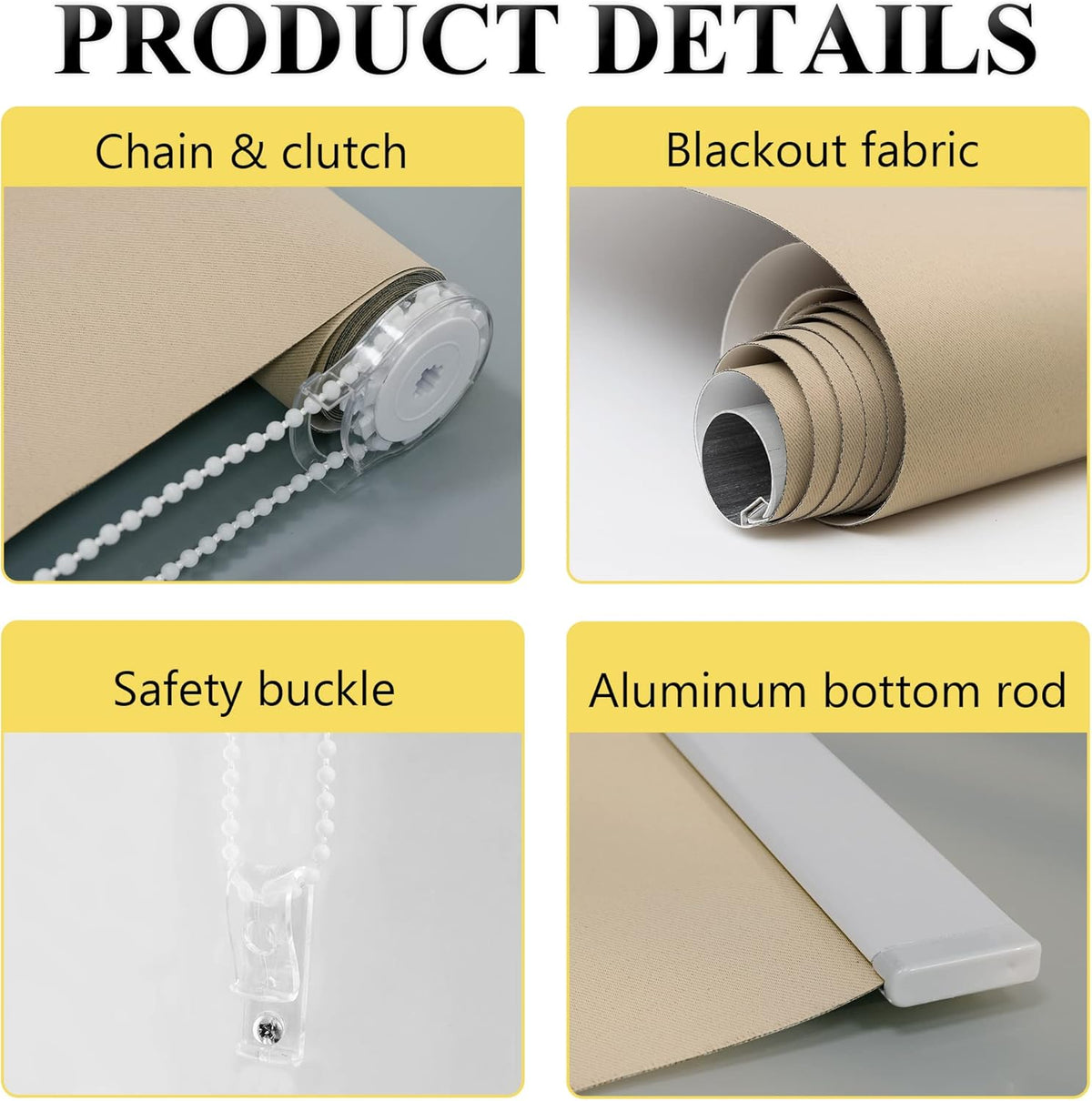 Blackout Thermal Roller Blind 42x91 Inch UV Protection Beige