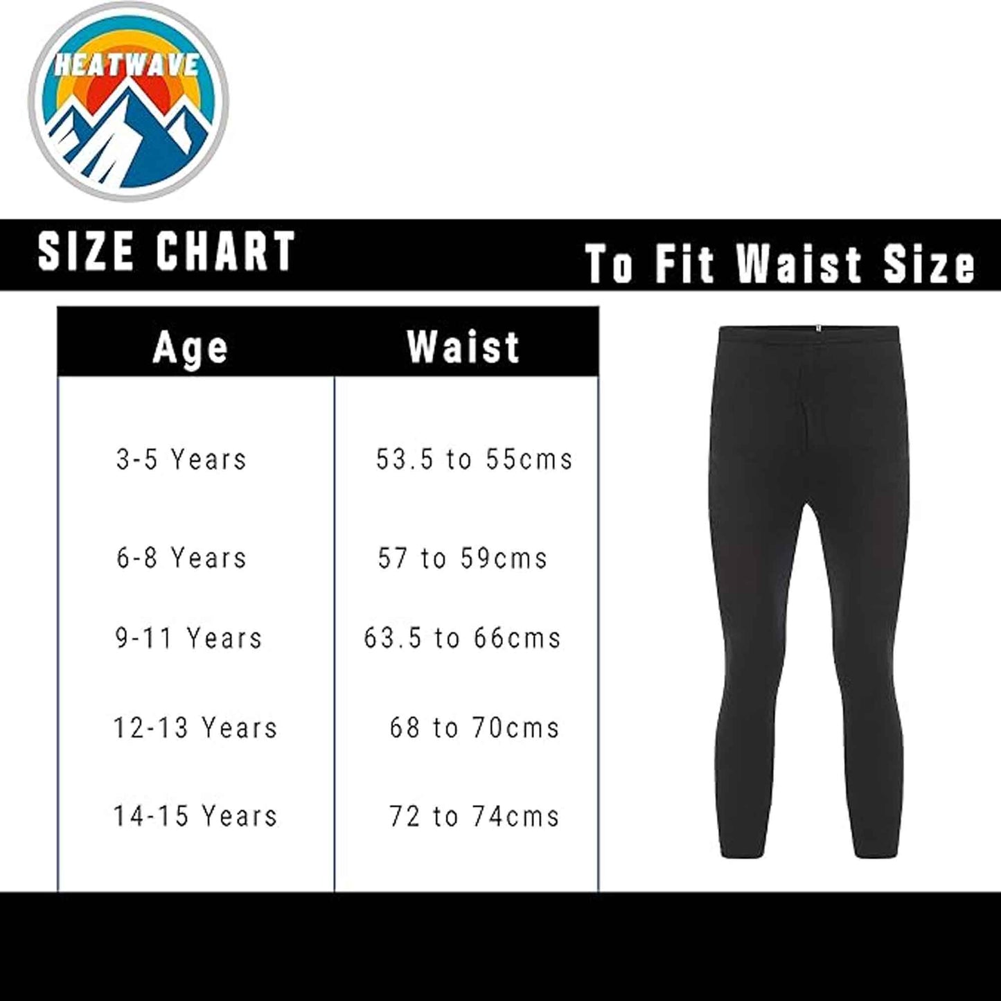 Heatwave Thermalwear Boys Long Johns 2 Pack Black Baselayer For School Camping And Skiing