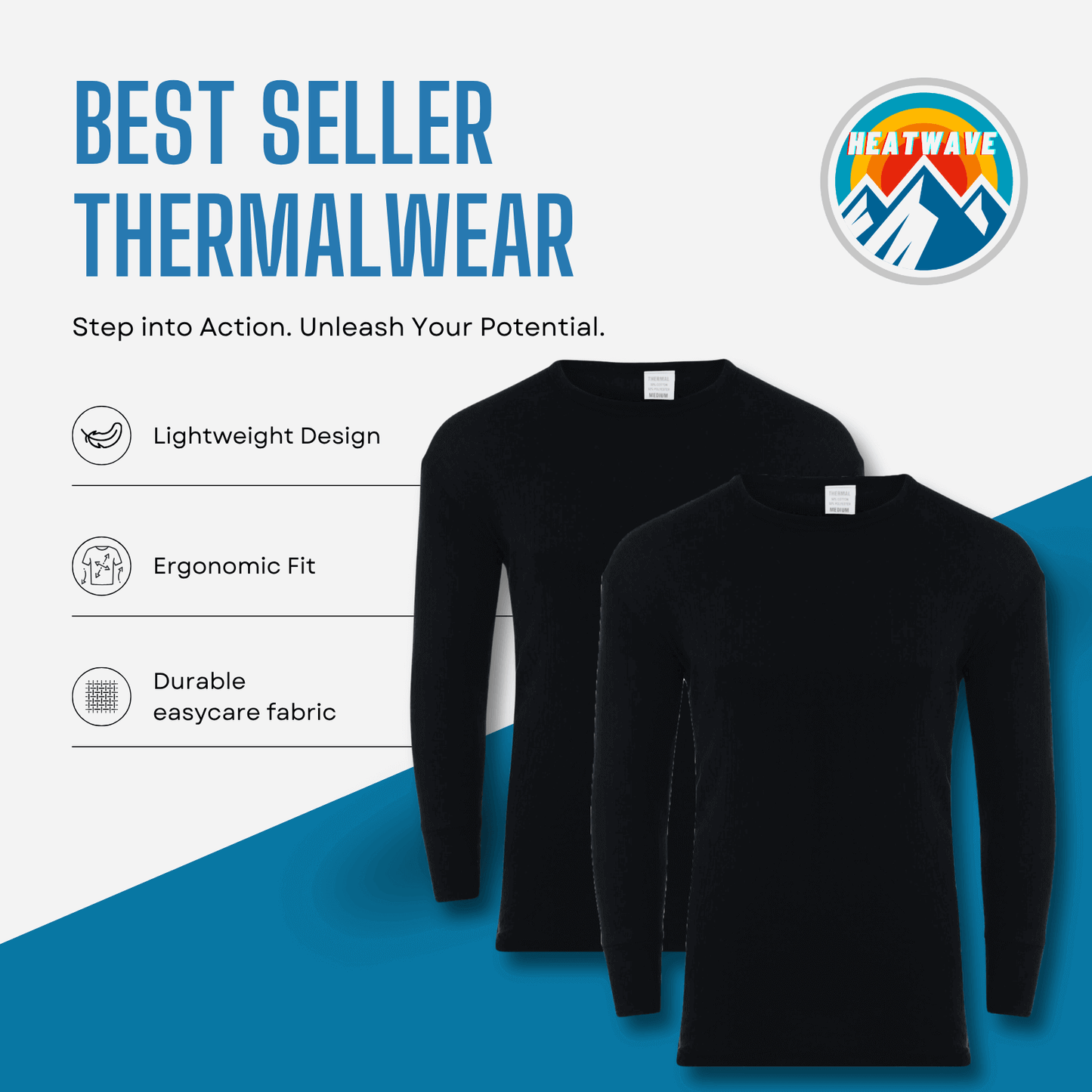 Heatwave Thermalwear Mens Thermal Long Sleeve Top Pack Of 2 Brushed Yarn Baselayer Sizes