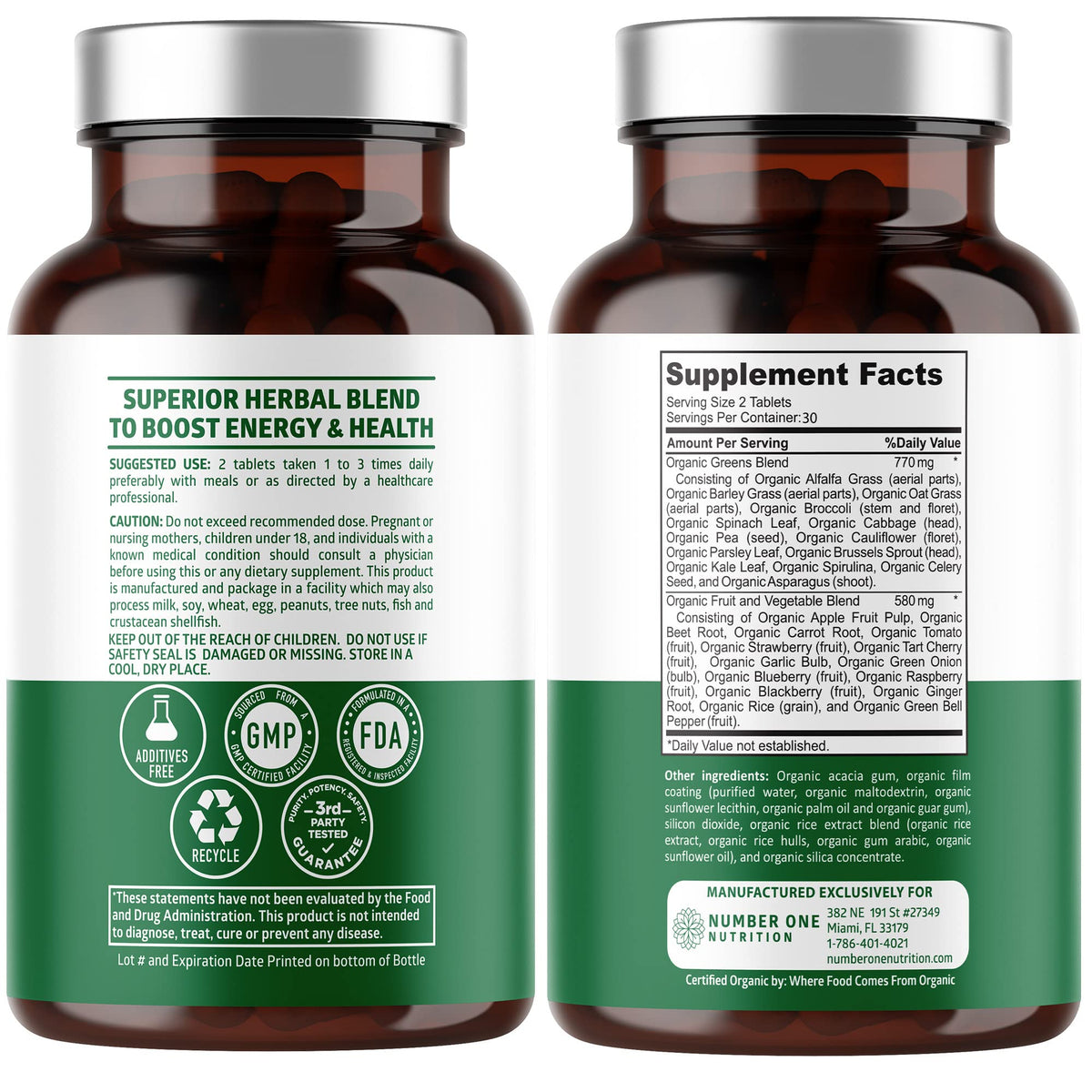 2-Pack N1N Premium Organic Green Superfood – 28 Ingredients, 120 Ct