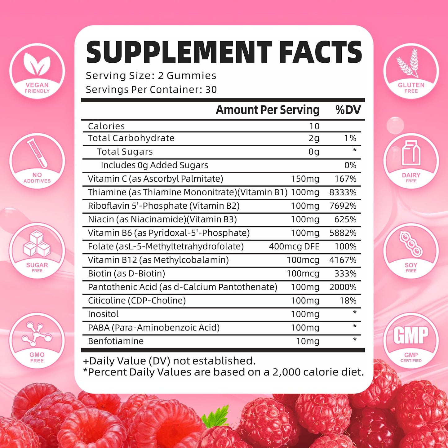 2 Pack Vitamin B Complex Gummies – Raspberry Flavor, All B Vitamins + Methyl B12