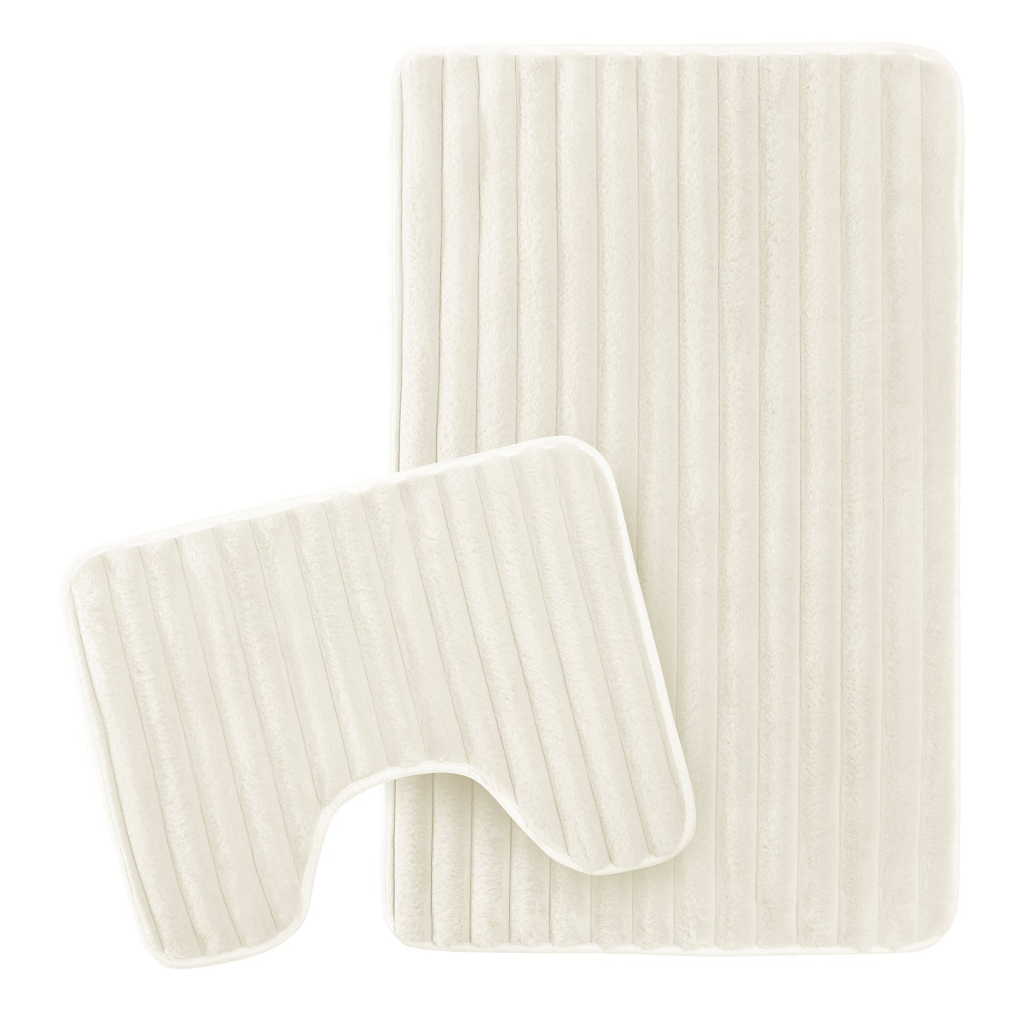2 Piece Ribbed Bath Mat Set in Cream Extra Soft Non Slip Super Absorbent Bathroom & Toilet Mats Easy Care Rug by OLIVIA ROCCO