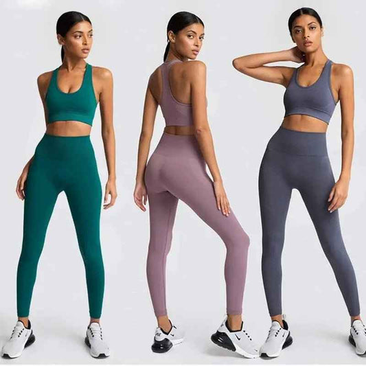 Gym Clothes Set for Women - 2-Piece Push-Up Yoga Bra & High Waist Leggings in 12 Colors