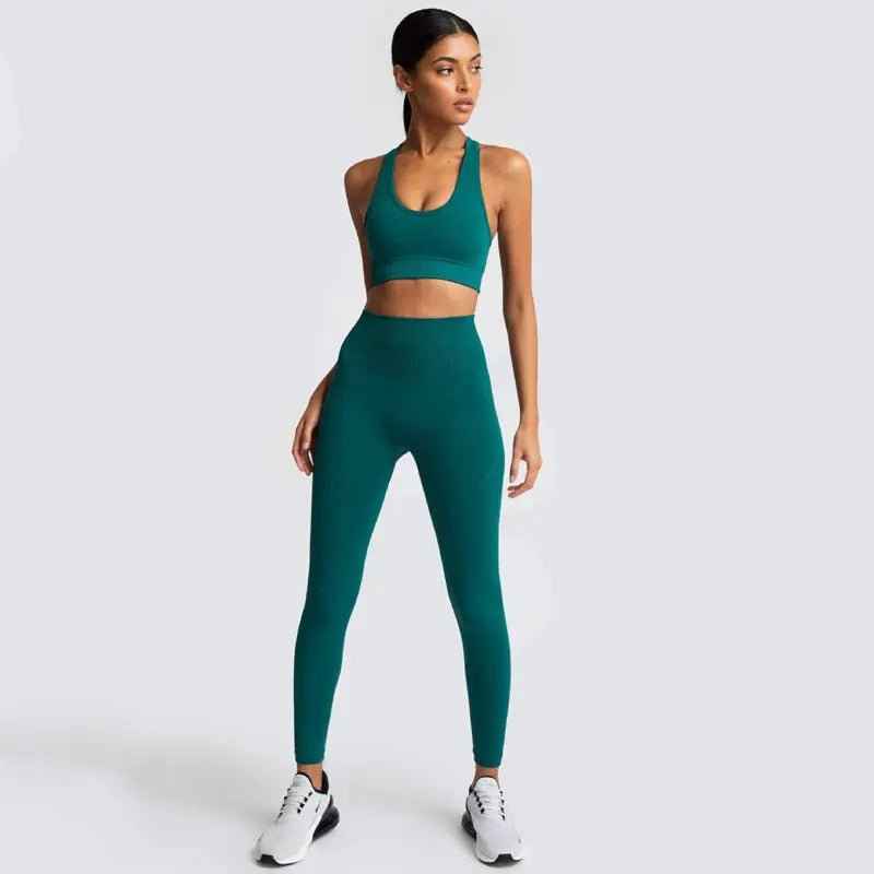 Gym Clothes Set for Women - 2-Piece Push-Up Yoga Bra & High Waist Leggings in 12 Colors