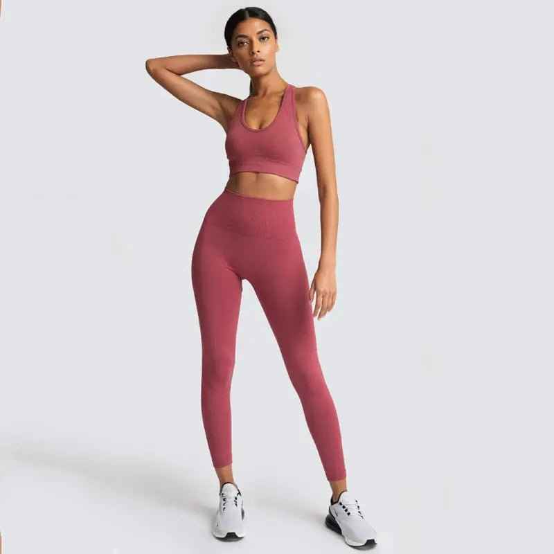 Gym Clothes Set for Women - 2-Piece Push-Up Yoga Bra & High Waist Leggings in 12 Colors