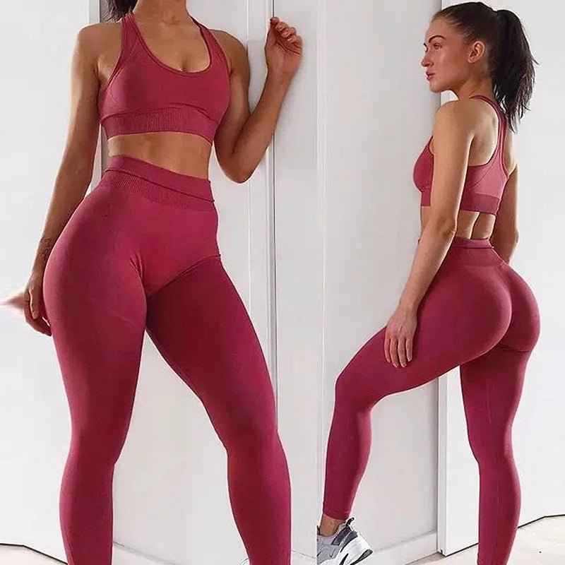 Gym Clothes Set for Women - 2-Piece Push-Up Yoga Bra & High Waist Leggings in 12 Colors