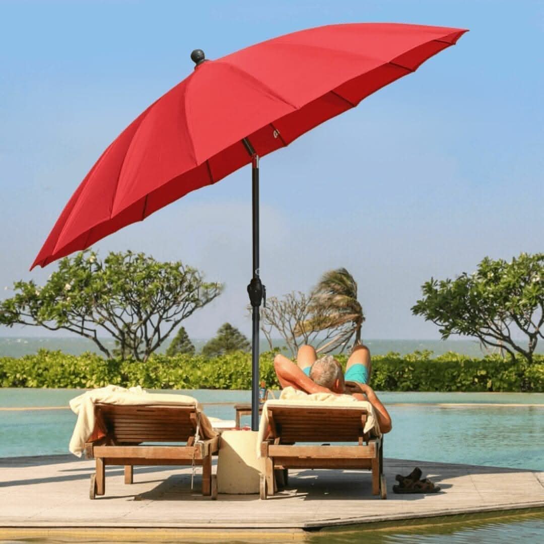2.6m Large Red Garden Patio Parasol with Crank and Tilt