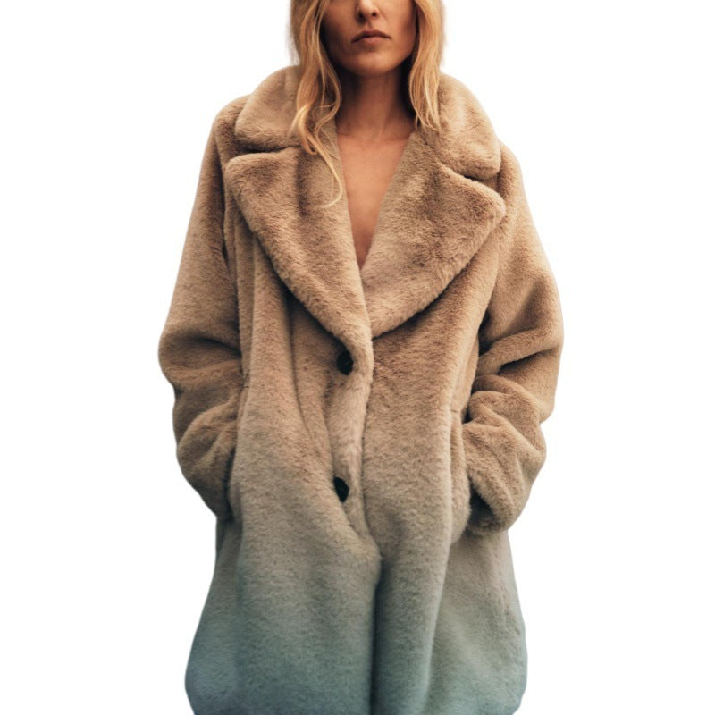 Fall Winter Fashion Artificial Fur Women's Warm Mid-length Coat