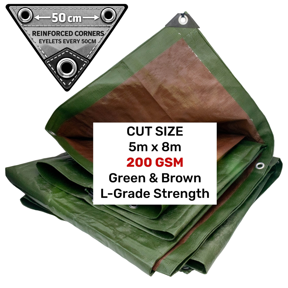 Green/Brown L-Grade Tarpaulin 5m x 8m