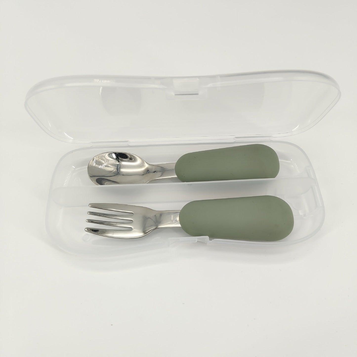 Stainless Steel Baby Spoon Fork Set - Short Handle Silicone Grip