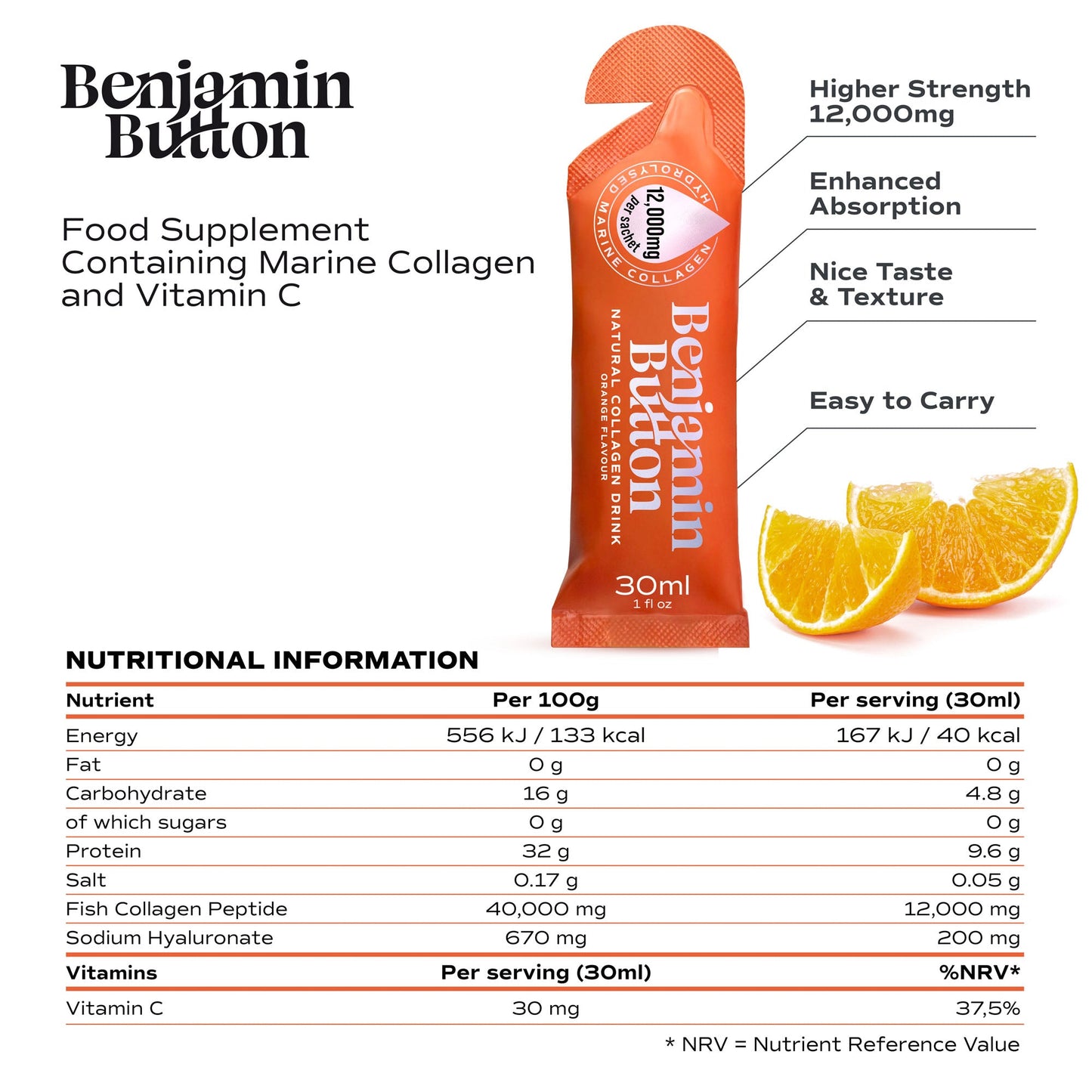 28x Orange 12,000mg Marine Collagen Liquid Sachets