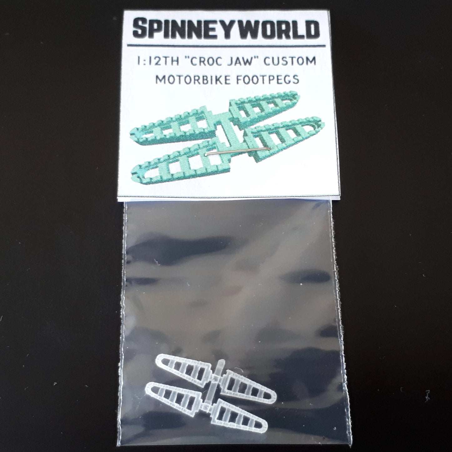 1:12th custom motorbike foot pegs "Croc Jaw"