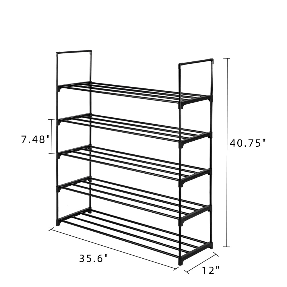 5 Tiers Shoe Rack Shoe Tower Shelf Storage Organizer For Bedroom, Entryway, Hallway, and Closet Black Color