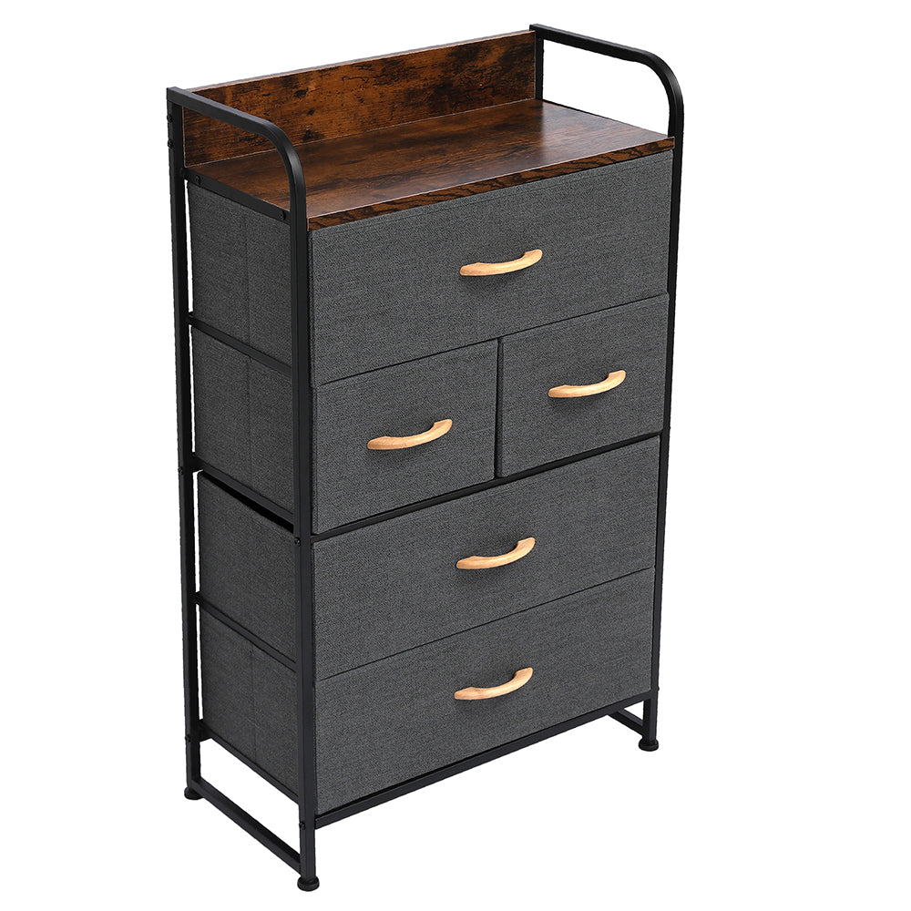 5-Drawer Dresser, 4-Tier Storage Organizer, Tower Unit for Bedroom, Hallway, Entryway, Closets - Sturdy Steel Frame, Wooden Top, Removable Fabric Bins