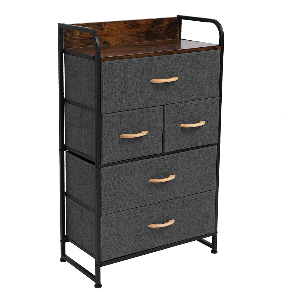 5-Drawer Dresser, 4-Tier Storage Organizer, Tower Unit for Bedroom, Hallway, Entryway, Closets - Sturdy Steel Frame, Wooden Top, Removable Fabric Bins
