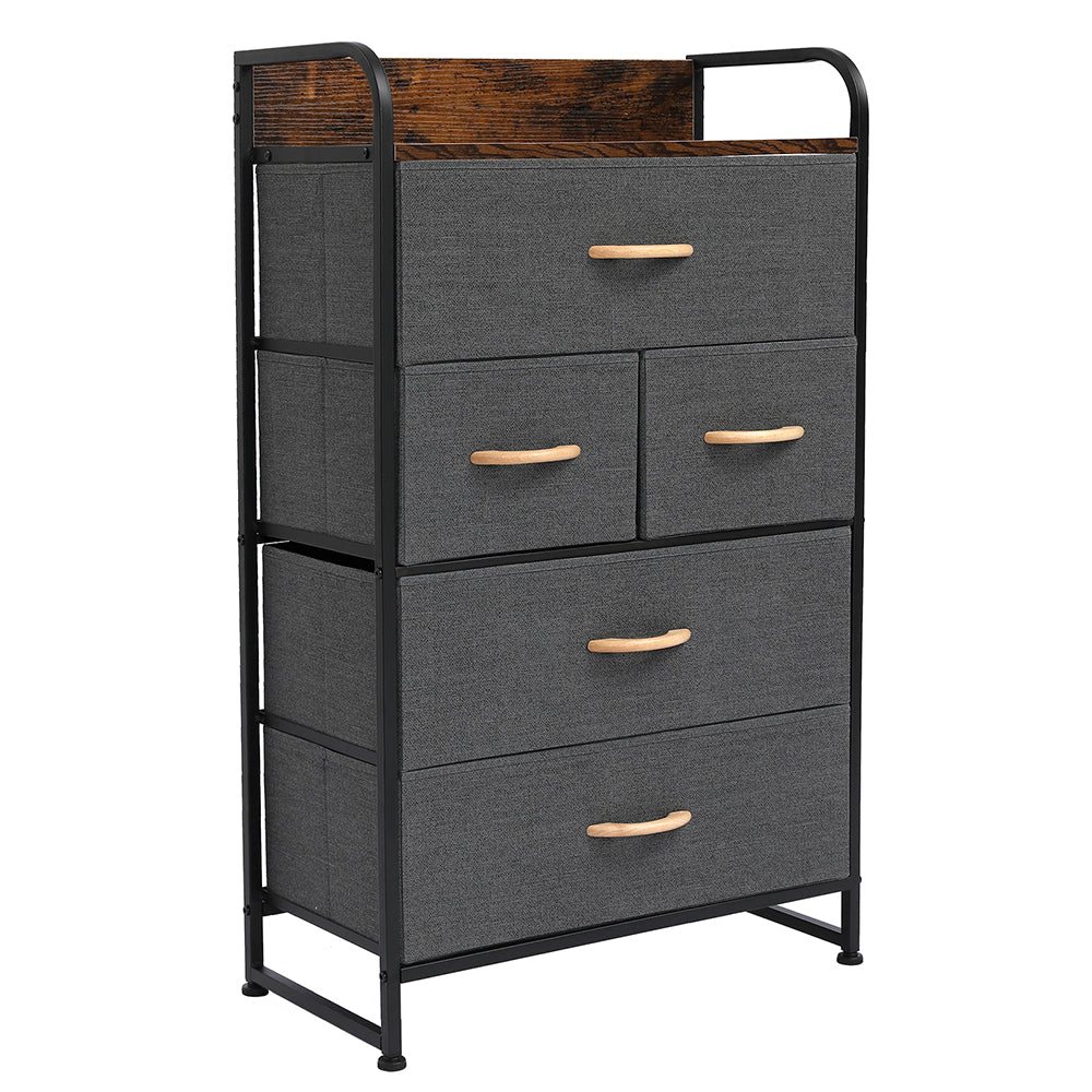 5-Drawer Dresser, 4-Tier Storage Organizer, Tower Unit for Bedroom, Hallway, Entryway, Closets - Sturdy Steel Frame, Wooden Top, Removable Fabric Bins