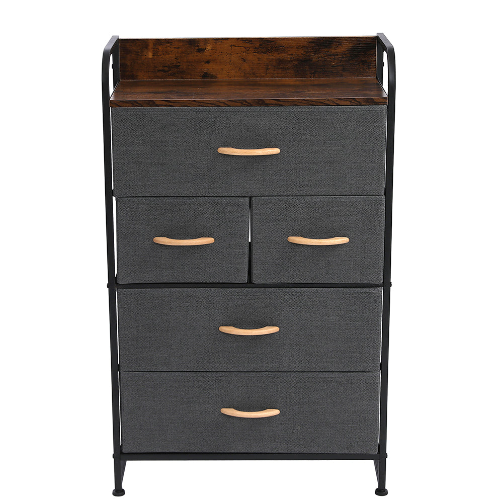 5-Drawer Dresser, 4-Tier Storage Organizer, Tower Unit for Bedroom, Hallway, Entryway, Closets - Sturdy Steel Frame, Wooden Top, Removable Fabric Bins