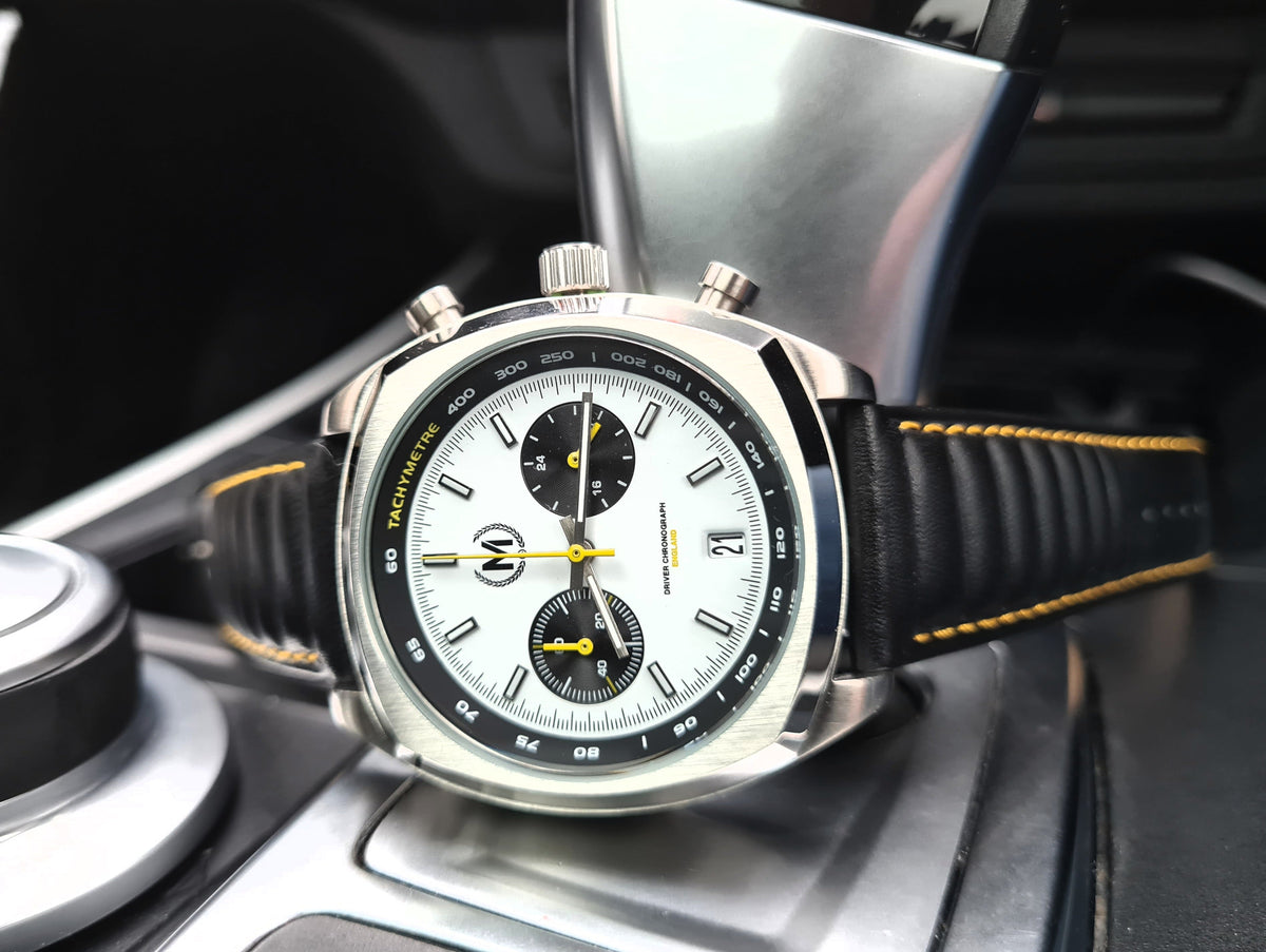 Black Ribbed Leather Race Watch Strap